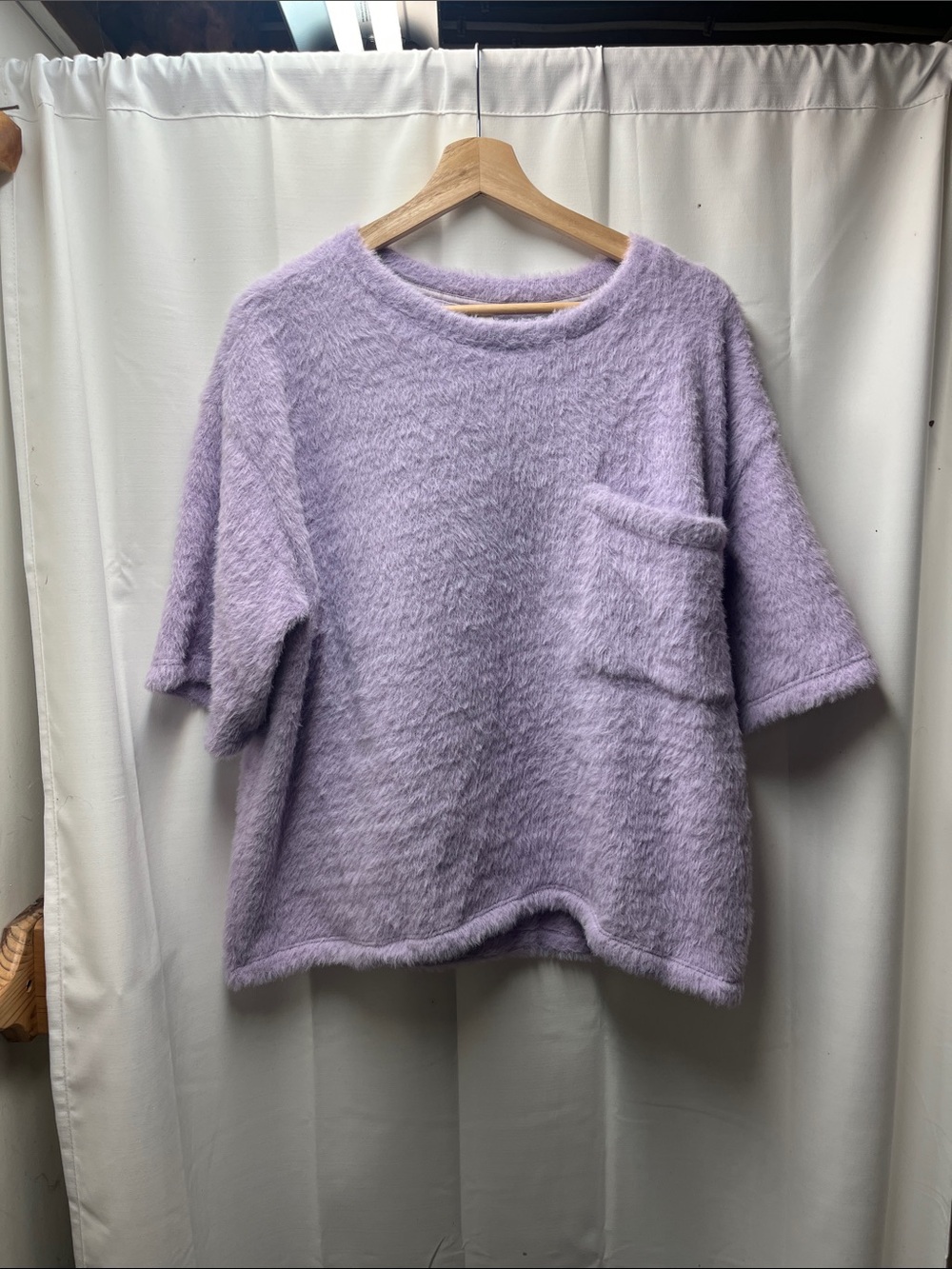 Anthropologie Purple Lavender Terry Fuzzy Eyelash Short-Sleeve Oversized Tee- M